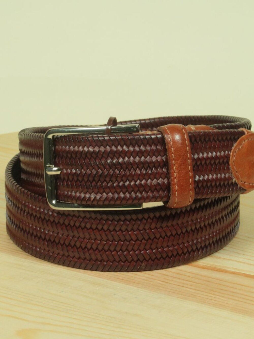 Martin Dingman Woven Braided Leather Belt Mens 34 Brown Two Tone Nickel Buckle